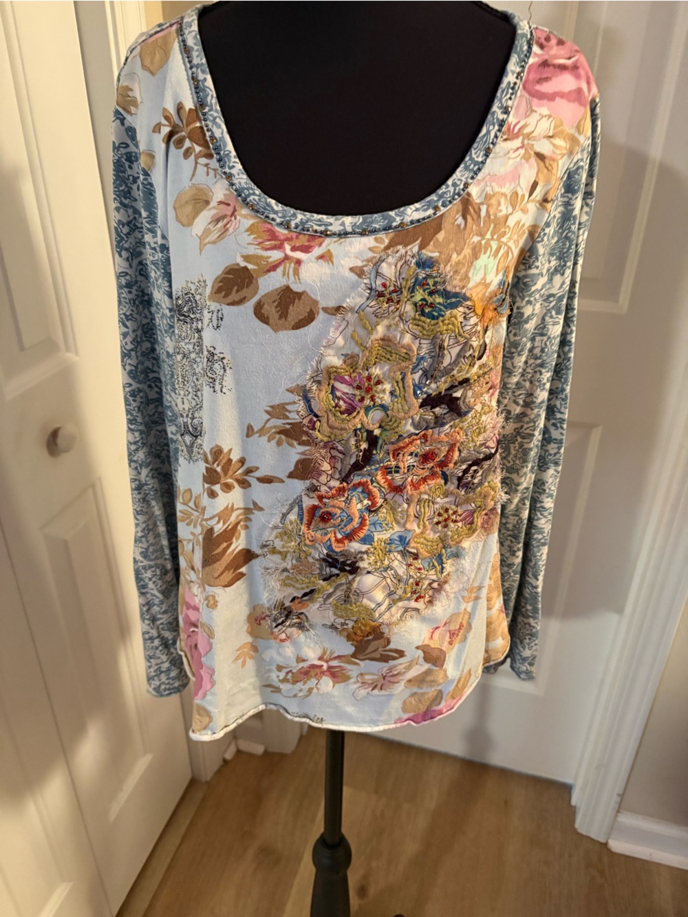 Sundance Floral Embroidered Long-Sleeve Scoop Neck Top - Multicolor